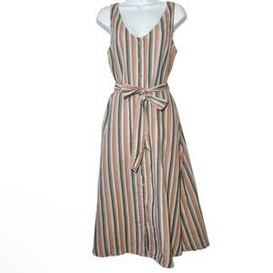 PACT Women’s Stucco Vertical Stripe Harbour Organic Cotton Midi Dress-Medium